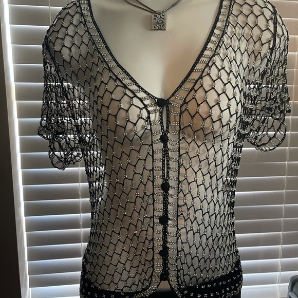 Vintage Tops - Silver Beaded Top